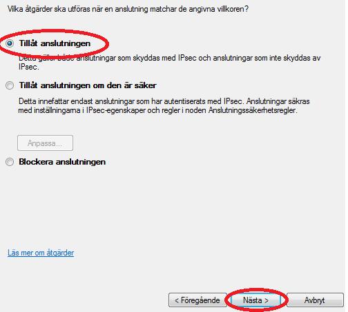 Välj Tillåt anslutningen, klicka Nästa.