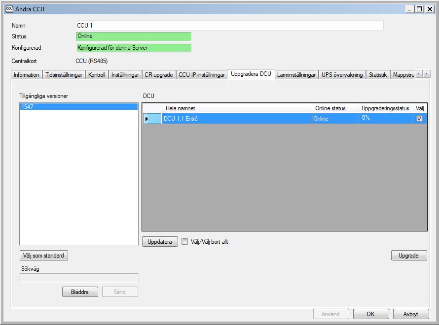 10.2 Uppgradera DCU undercentral Använd rekommenderad mjukvara till den Contal Nova Server version Ni använder.