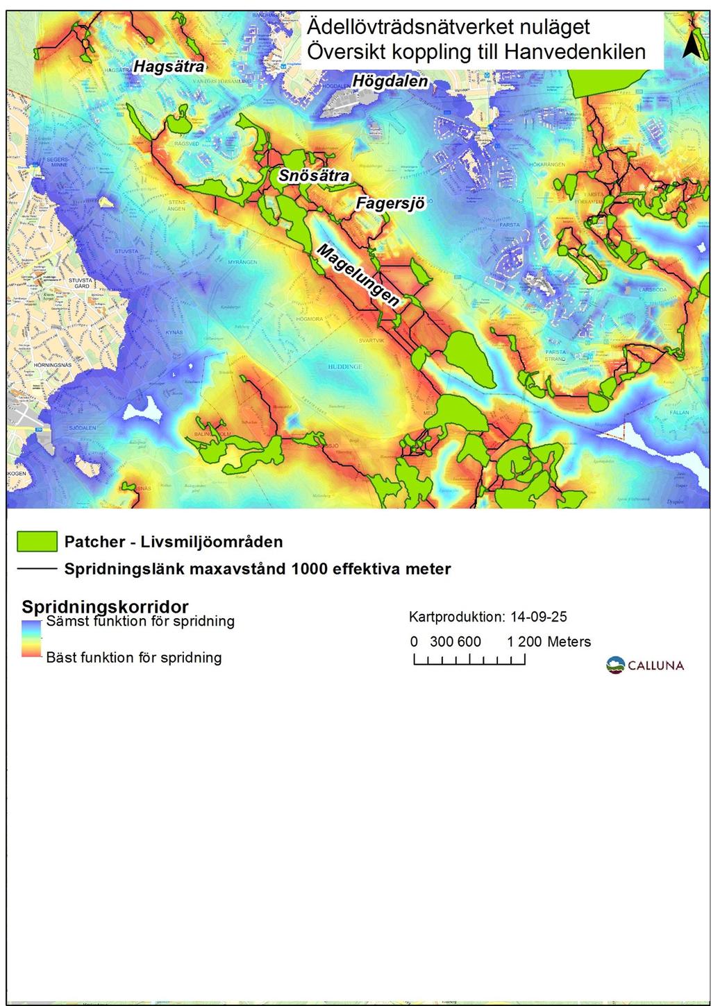 Metod förändringsanalys scenario ny bebyggelse En uppdatering av habitatområdena och friktionsrastret gjordes för ett scenario med ny bebyggelse.