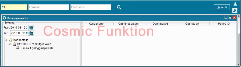 LANDSTINGET KRONOBERG 2016-03-15 3 (17) På kvittot finns uppgifter om kassa och kassaställe. Här finns också öppningstid och stängningstid. Längst ner på kvittot står Summa.