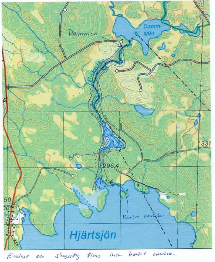 Exempel 1. Sida 3 av 3 finns inga Natura 2000 områden eller rödlistade arter enligt kontakt med länsstyrelsen. Fiskar kan flytta på sig.
