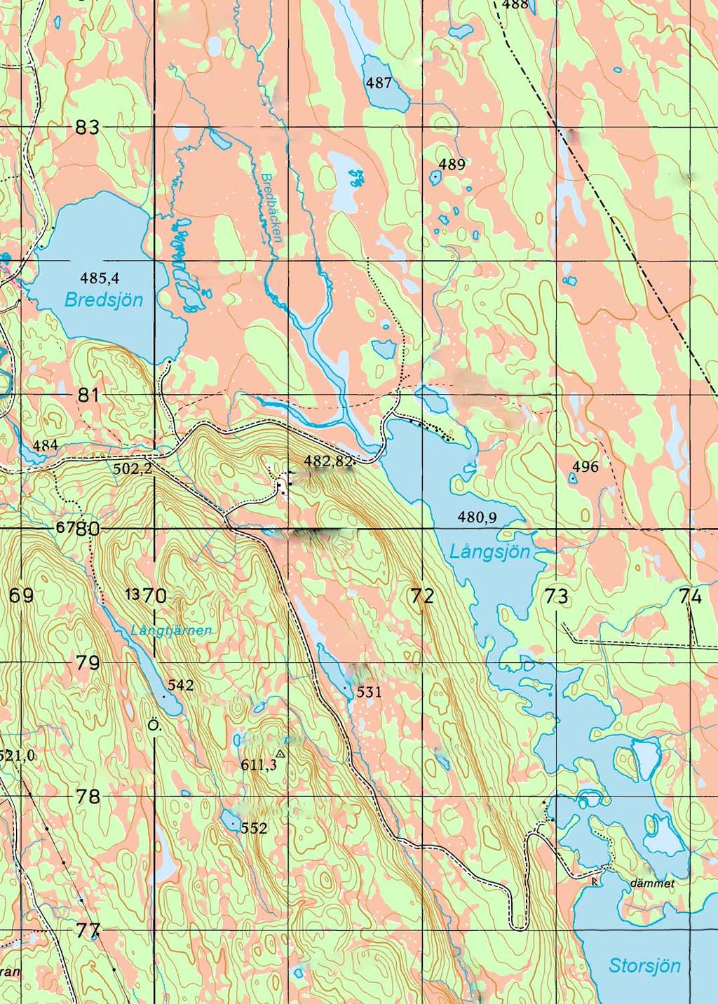 KONSEKVENSUTREDNING EXEMPEL 3 2017-01-01 4 (8) Karta Bredsjödammen 2. Fritidshus 1. Väg och bro 3.