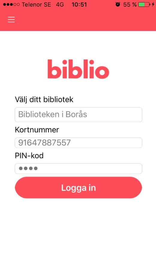 I det första steget ska du mata in din information från ditt bibliotekskort.