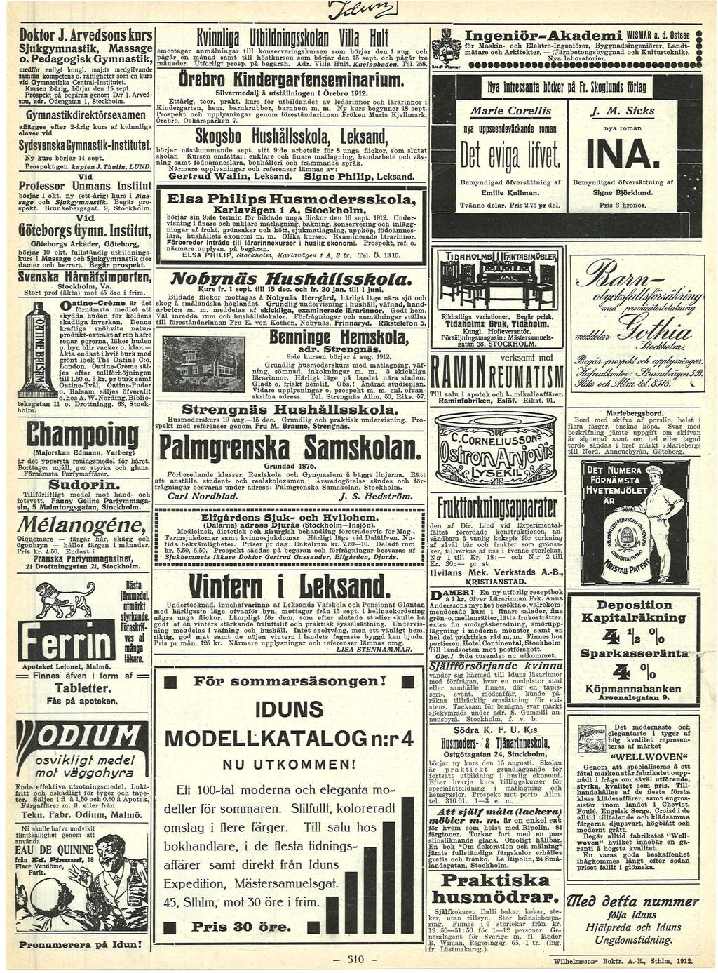 Doko J. Avedsons kus Sjukgymnsk, Mssge o. Pedgogsk Gymnsk, Ingenö-Akdem WISMAR. d. Ossee emoge nmälnng ll konsevengskusen som böj den 1 ug.