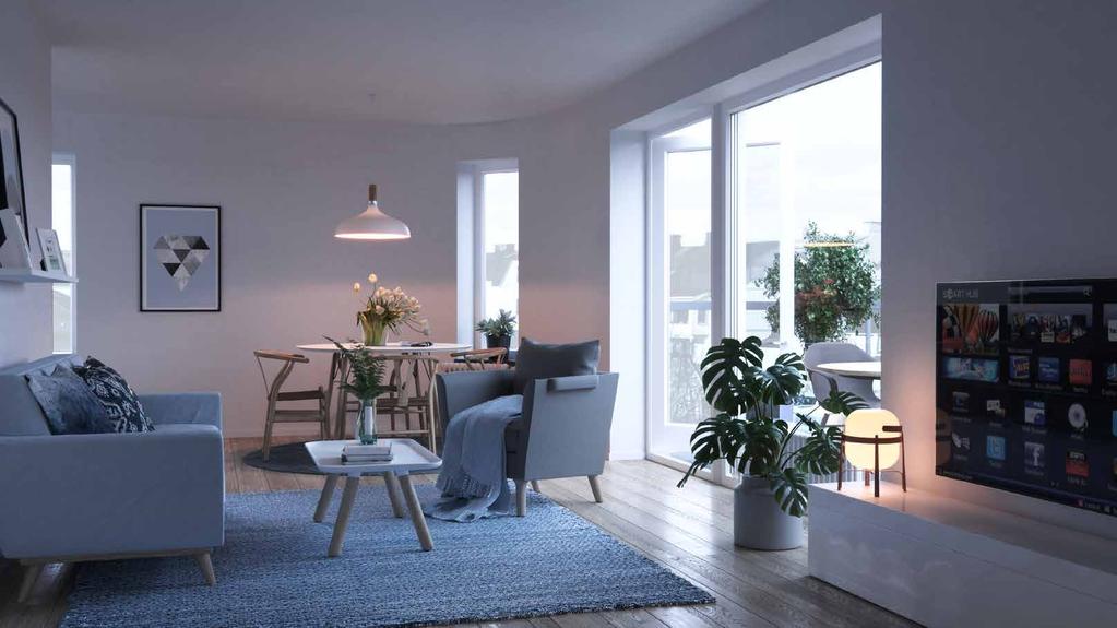 flera av lägenheterna har rundade hörn vilket ger en unik karaktär och känsla av rymd i bostaden.