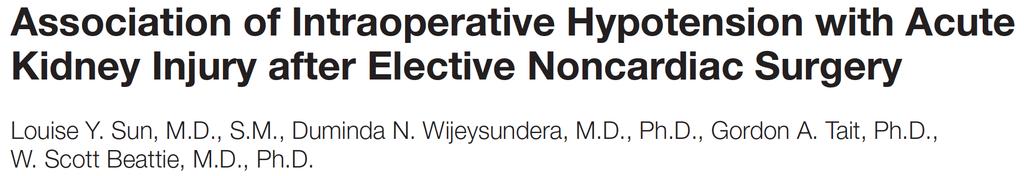 Intraopera)v hypotoni och AKI Anesthesiology 2015; 123:515-23 Förekomst av AKI är båda dos och )dsberöende Ökad risk för AKI om: