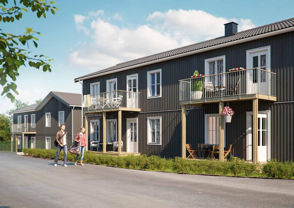 STILIT OCH TÅLIT Exteriören och utemiljön är minst lika viktig som insidan, tror vi. Det ska kännas bra att komma hemgående längs gatan. Mysigt att softa på balkongen.