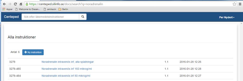 5.4 Central redaktör 5.4.1 Vybeskrivning Genom att klicka på Eped-redaktionens länk Alla läkemedelsinstruktioner öppnas lista med alla publicerade läkemedelsinstruktioner som kan uppdateras och kompletteras.