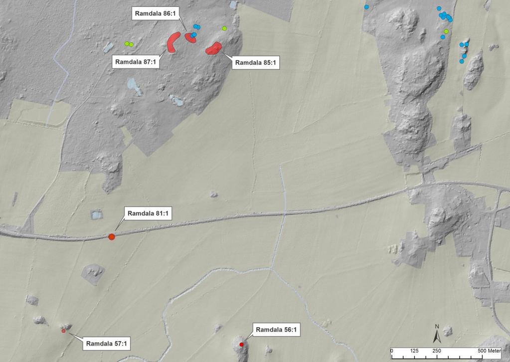 Figur 6 Fornlämningsöversikt markerat på LIDAR-karta.