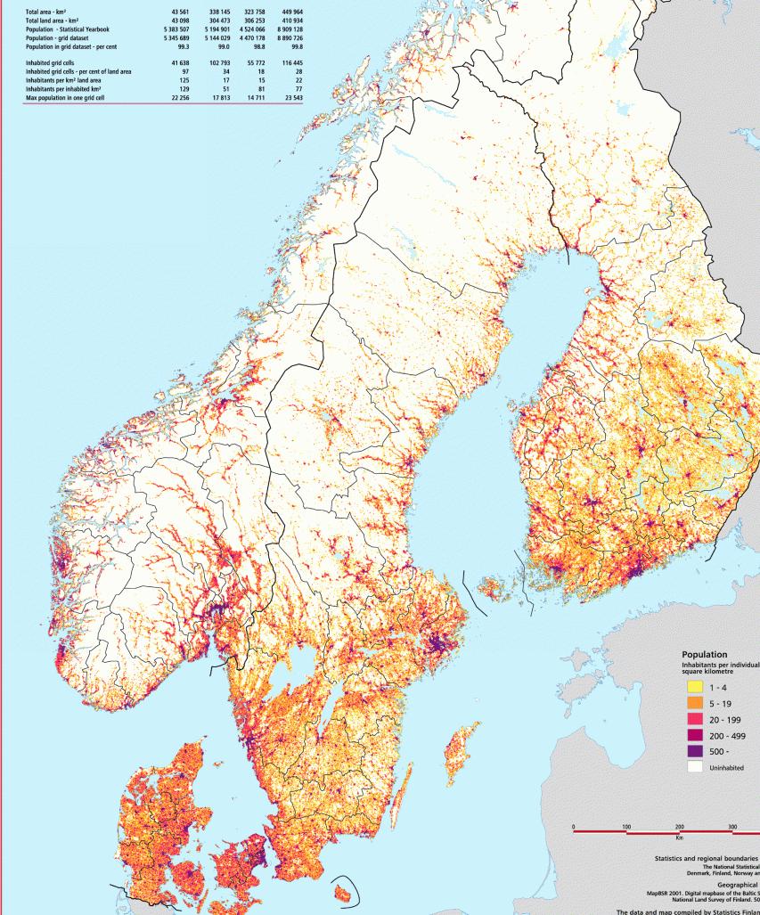 Mobiltäckning - yta eller fasta punkter ~440 000 km2, population ~10 M Ca 22 inv.