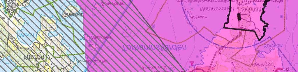 Blekinge län 35a De rosa områdena i kartan markerar influensområde för buller, säkerhet eller annan