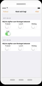 Under Kost och logi, anger du de utgifter som företaget bekostat åt dig för att traktamentet ska beräknas ut skattemässigt korrekt.