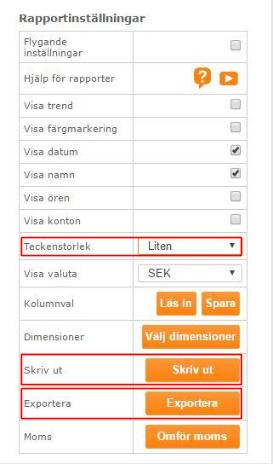 Välj vid Period samma period som den aktuella momsperioden, sätt Konton 2600 till 2699, välj alla verifikationsserier och tryck Skapa.