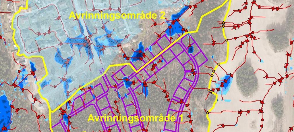 utmarkerat med orangea utloppspunkter tillsammans med befintliga