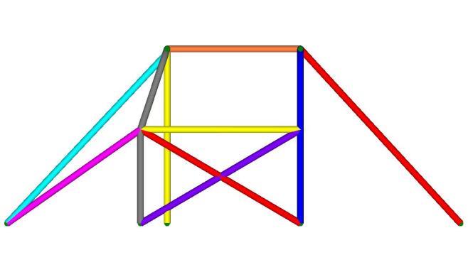 Mellan huvudbåge och främre båge skall det finnas sidorör i höjd med rutans nedre kant och ett rör diagonalt mellan punkten där sidoröret möter främre bågen ner till huvudbågen (gul+röd).
