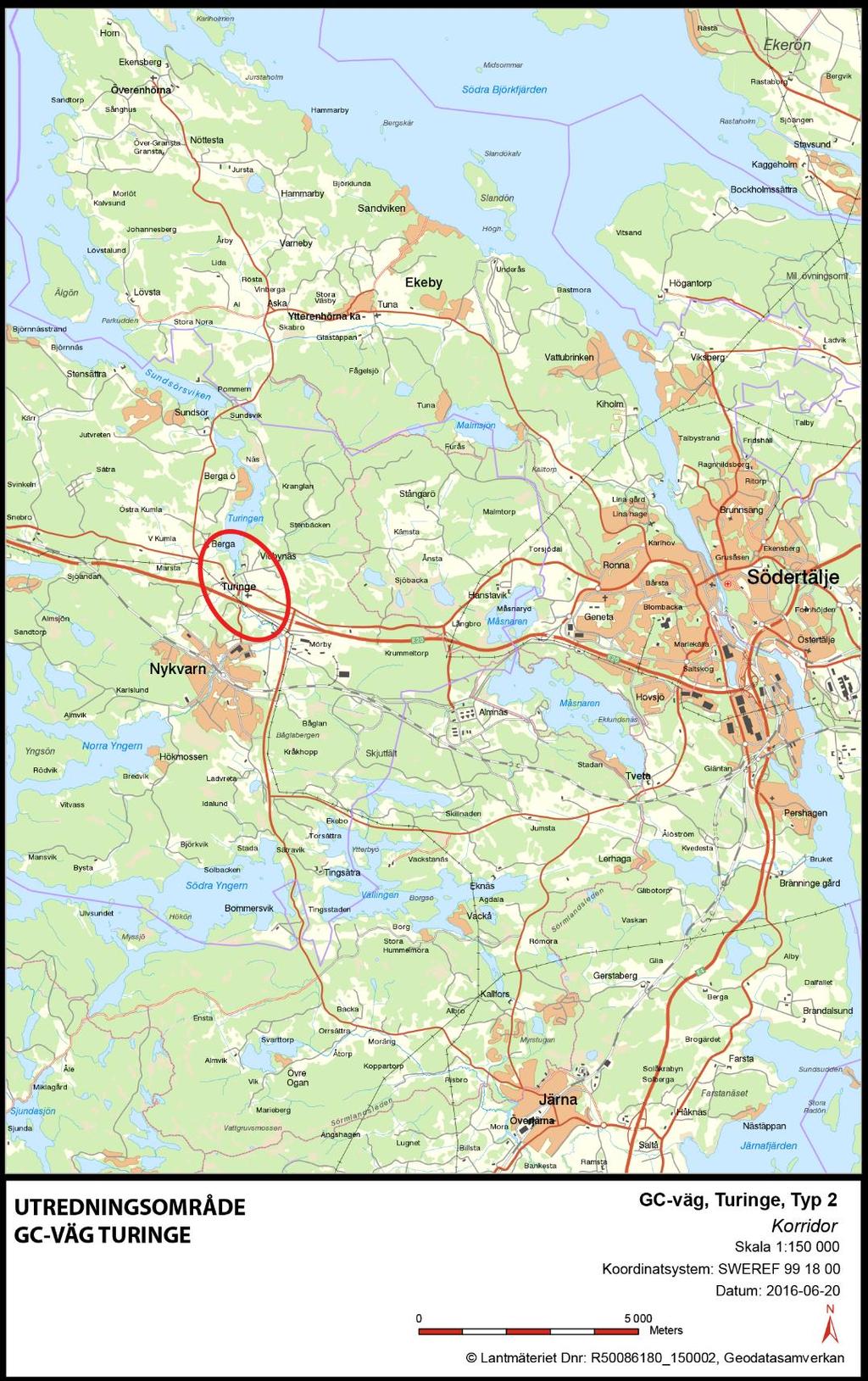 2.2. Bakgrund Längs väg 576 är möjligheterna till cykling i en säker trafikmiljö begränsade och på sträckan mellan Turinge kyrka och trafikplats Nykvarn saknas en separerad gång- och cykelväg för