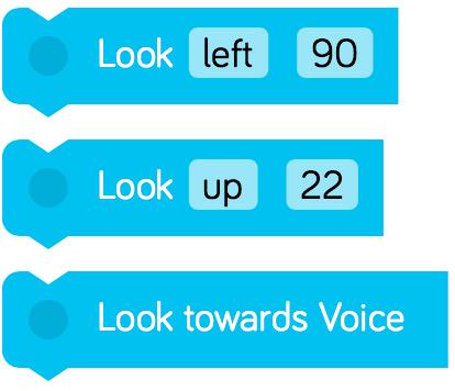 Look Towards Voice: du kan programmera Dash s huvud att vända huvudet i riktning mot ljudet av en röst.