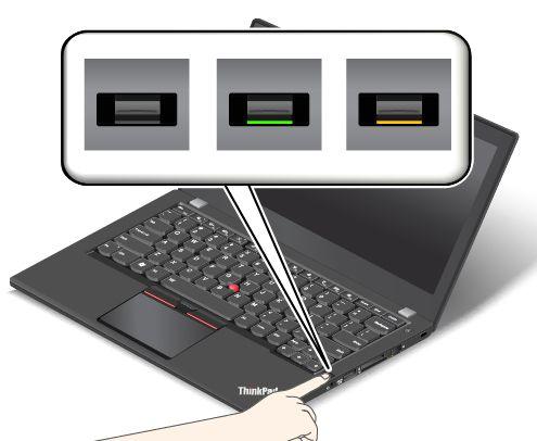 Hur lampan i fingeravtrycksläsaren fungerar Lampans funktion Grön Gult Beskrivning Nu kan du dra fingret över fingeravtrycksläsaren. Det gick inte att identifiera fingeravtrycket.