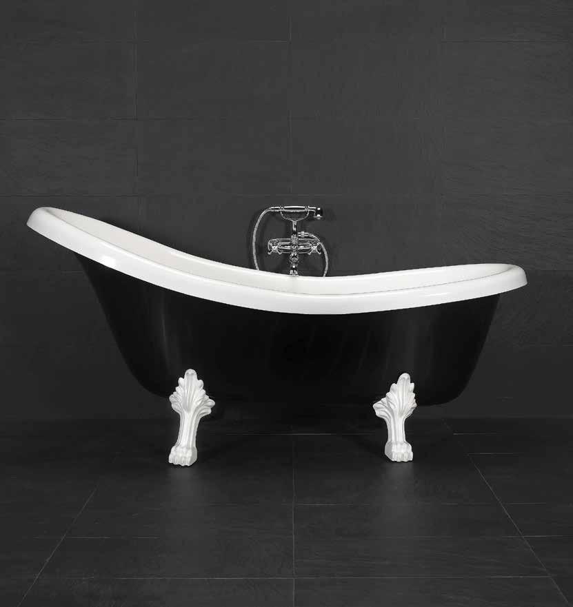 madeleine Ett elegant badkar i solid gjutmarmor för dig som vill bada kungligt. Hög rygg för bästa komfort. Finns både i klassiskt vitt och i svartvitt utförande.