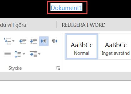 Byt namn på ett dokument i Word Online Wordfiler som du skapar i Word