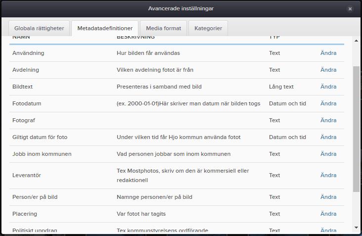 METADATA Metadata ger information om olika saker. Det finns flera metadata men man behöver bara fylla i dom som är aktuella för bilden.