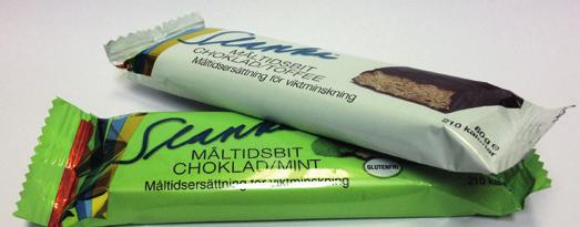 Slanka Måltidsbitar Mättande barer i smakerna chokladtoffee och chokladmint,