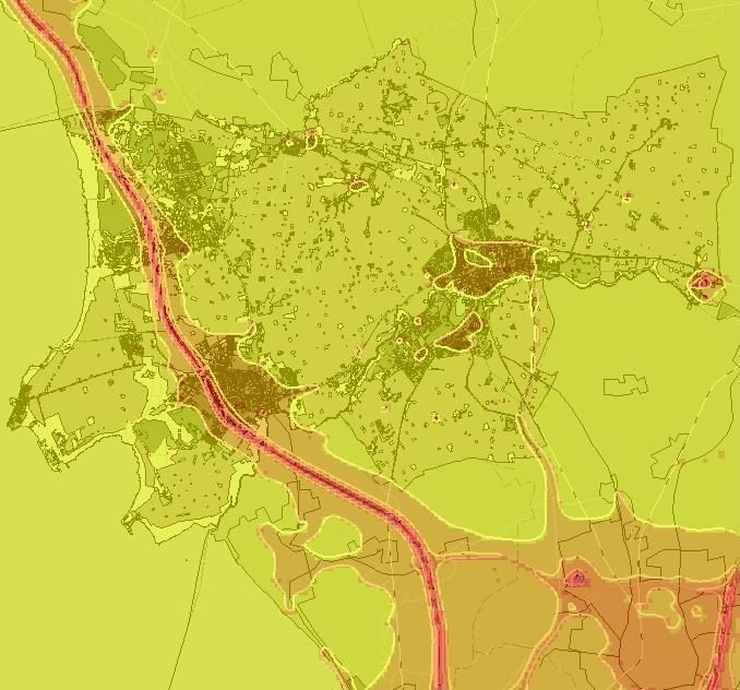 Beräknade halter (årsmedelvärde) av partiklar (PM 10 ) ligger på 13-15 g/m 3 i Kävlinges tätort (urban bakgrund). Utmed motorvägen är det mellan 15-18 g/m 3.