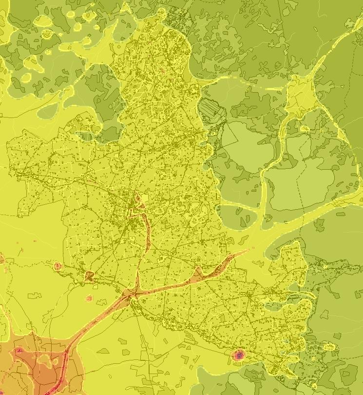 Beräknade halter (årsmedelvärde) för partiklar (PM 10 ) ligger på 14-15 g/m 3 i Eslöv tätort (urban bakgrund) och 13 g/m 3 på landsbygden.