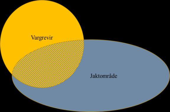 täcker 25 % av jaktområdets yta. Det streckade området i figuren nedan är alltså den del av vargreviret som sammanfaller med jaktområdet.