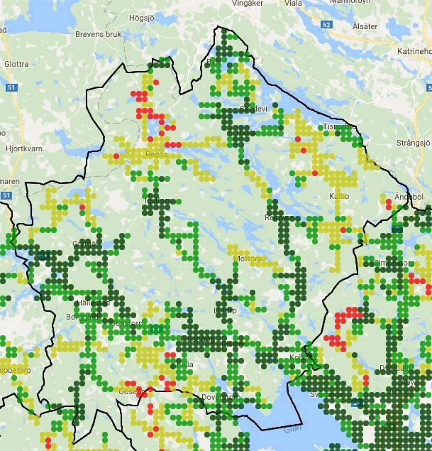 2/9 2G: Mätningarna visar att området kring Ålsjön-Storsjön och ner mot Regna har