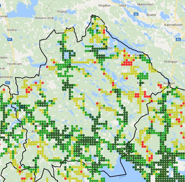 3/9 3G: Brenäs mot Ötorp och även Ekbacka, Svartviken vid Yttersjön har en svag 3G täckning.