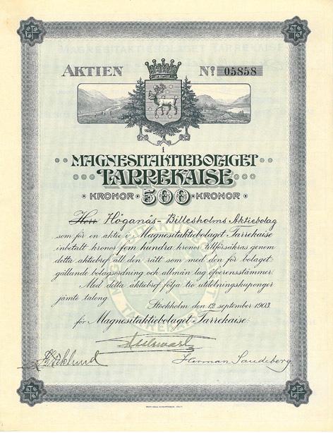 ef 500 Nr 49 Magnesit AB Tarrekaise, 500 kr, 1903,