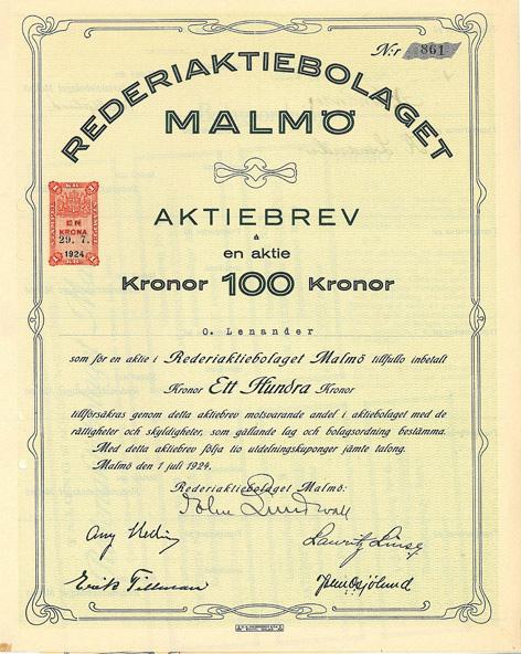 ef Nr Rederi AB Malmö, kr, 1924, Malmö, EJ I GA.