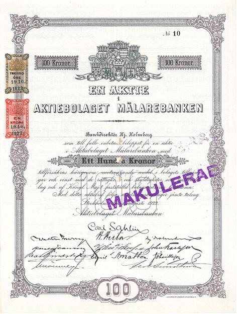 Nr 10 Kreuger & Toll, AB, 1 000 kr, 1921, Stockholm, GA.