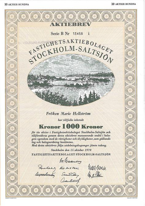 storlek 25x16 Fastighets AB Strömsnäs, 1 000 kr, 1946, Skärblacka, GA.