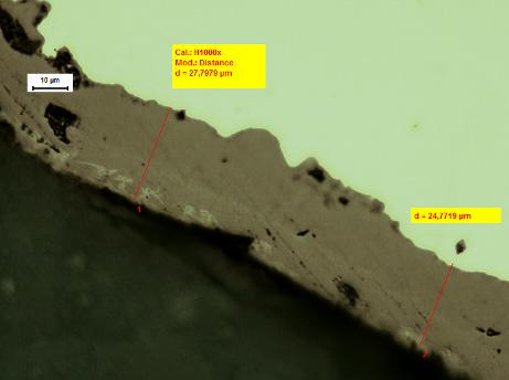 Fe Wustit, FeO Hematit, Fe2O3 Magnetit, Fe3O4 Figur 20. Glödskalets utseende i 1000 ggr förstoring med LOM.