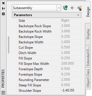 Output Parameters för Räcke2_NV: De översta gråade parametrarna är Output Parameters som via Assembly Properties kopplas till t.ex.