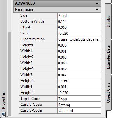 Kantsten_NV (Kerb_NV) Betongkantsten ElevationTarget/OffsetTarget: Target Parameters för att styra bakre bottenpunkten.