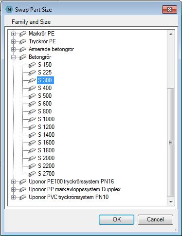 Byt typ/storlek på flera ledningar/brunnar Dialog Ribbon / Palette: Naviate VA / VA-plan Tool Palette/Tab: Naviate VA / 30.