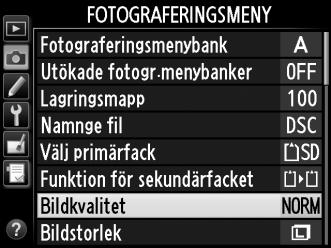 Bildkvalitet ställs in genom att T-knappen trycks in och den primära kommandoratten vrids tills önskad inställning visas i kontrollpanelen.