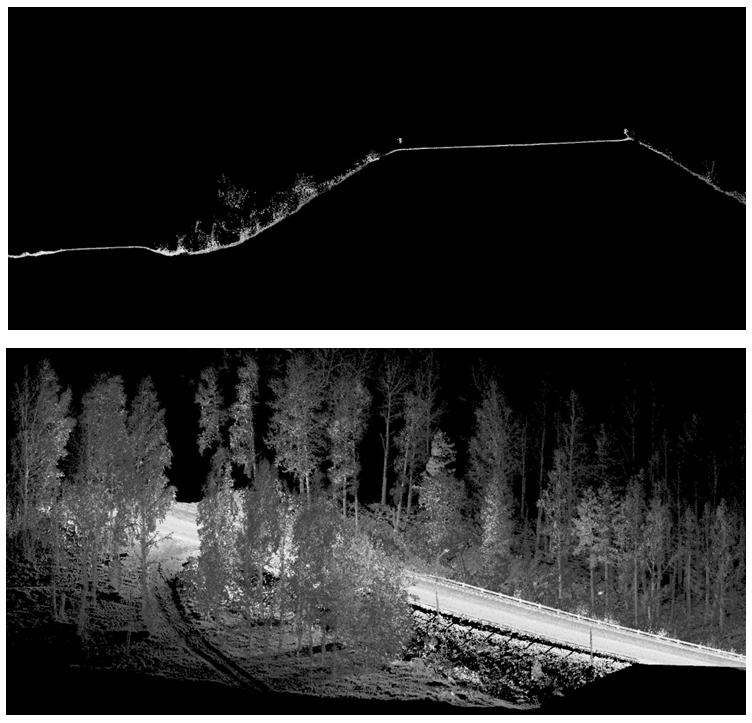 Figur 10 Exempel på laserskanning Övriga tänkbara användningsområden för mobil laserskanning finns inom spårteknik och industrin samt i alla de fall då