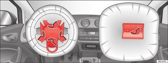 Airbagsystem 35 Krockkuddarna löses ut extremt snabbt, inom en tusendels sekund, för att ge extra skydd vid en olycka. Ett fint damm kan utvecklas när krockkudden löses ut.