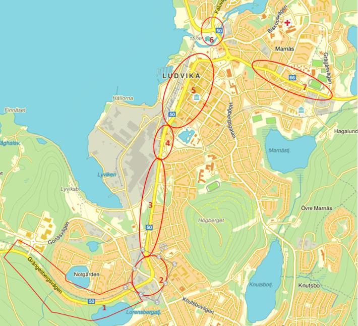 Rv 50 genom Ludvika, Bergslagsdiagonalen, VM073 1.