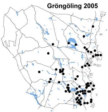 skapet. Se karta nästa sida. Krister Karlsson Gröngöling Picus viridis Antalet fynd av gröngöling har åter stigit till cirka 80 stycken.