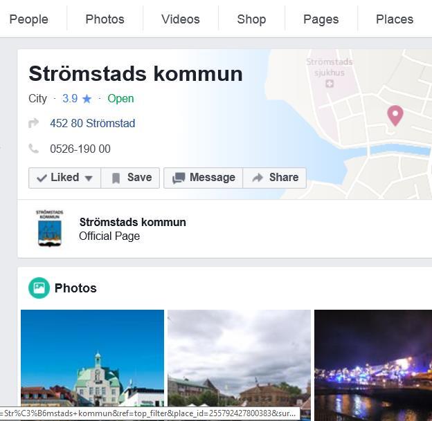 3.2.2 Kommunens Facebooksida På kommunens Facebooksida ska samma information publiceras som publiceras på kommunens webb. Detta för att nå en delvis annan målgrupp. 3.