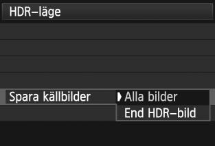 Om du endast vill spara HDR-bilden väljer du [End HDR-bild] och trycker sedan på <0>. Ta bilden. HDR-fotografering går att använda med fotografering med sökare och Live Viewfotografering.