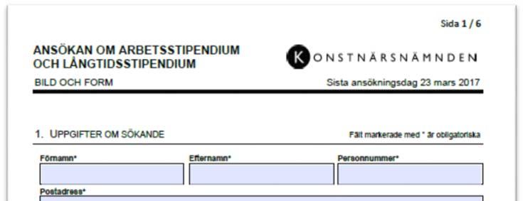 Anvisningar för att fylla i blanketten om arbetsstipendium för bild och formkonstnärer år 2017 Personuppgifter Skriv ditt tilltalsnamn.