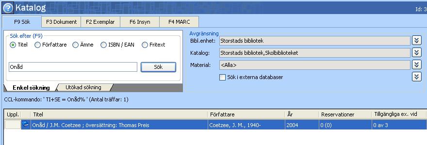 Om du samarbetar kring reservationer med andra biblioteksenheter i databasen, kan du utvidga sökningen till att omfatta dessa biblioteksenheter genom att justera urvalet på biblioteksenhet under