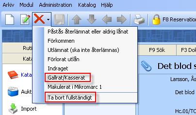 Gallra exemplar Se manualen för Mikromarc 3 Exemplar för mer information om gallring av exemplar i mängd samt gallring av exemplar via skanning av streckkoder.