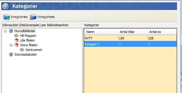 bibliotek. Se till att den kategori som du vill inregistrera exemplaren i är markerad.